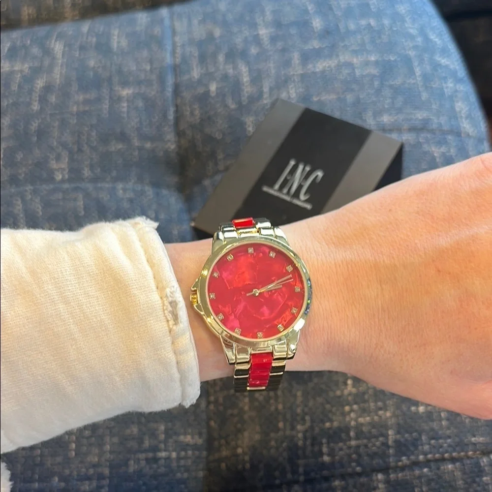 INC Red and Silver Watch